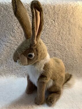 HANSA Plush Tan Realistic Bunny Stuffed Jackrabbit Animal Toy